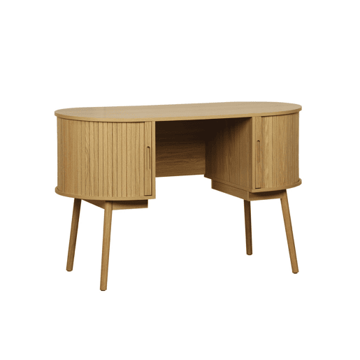Secretária oval com efeito de madeira com 2 espaços de arrumação, 120cm, Legacy, Natural, 120x55x77 cm