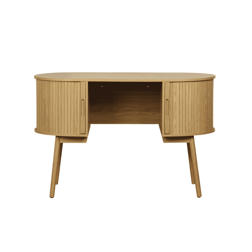 Secretária oval com efeito de madeira com 2 espaços de arrumação, 120cm, Legacy, Natural, 120x55x77 cm