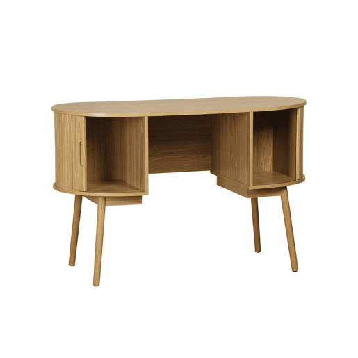Secretária oval com efeito de madeira com 2 espaços de arrumação, 120cm, Legacy, Natural, 120x55x77 cm