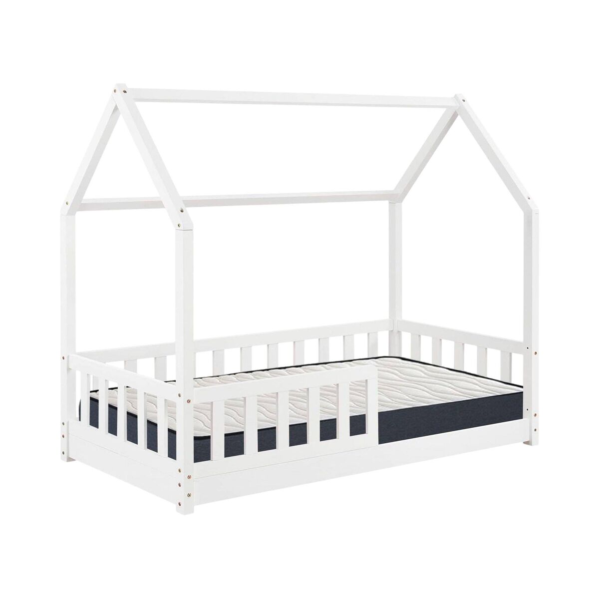 Set de cama infantil cabaña ''bosco'' blanco 90x190cm + colchón zent roller 90x190cm (altura 17cm), transpirable, adaptable y atérmico