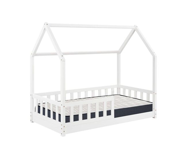 Set de cama infantil cabaña ''bosco'' blanco 90x190cm + colchón zent roller 90x190cm (altura 17cm), transpirable, adaptable y atérmico
