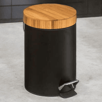 WELL HOME - Balde com Pedal 3L em Metal e Bambu em Preto Ø25,5cm