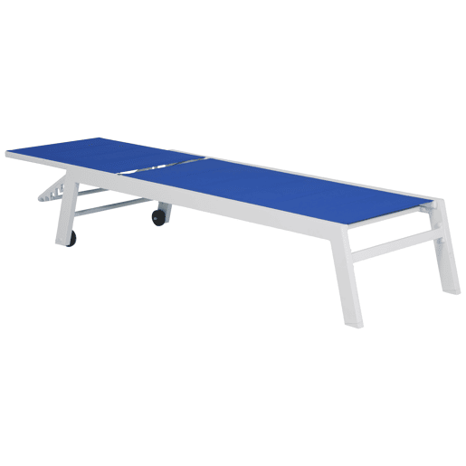 Conjunto de 2 espreguiçadeiras BARBADOS em textilene azul e mesa de apoio - alumínio branco