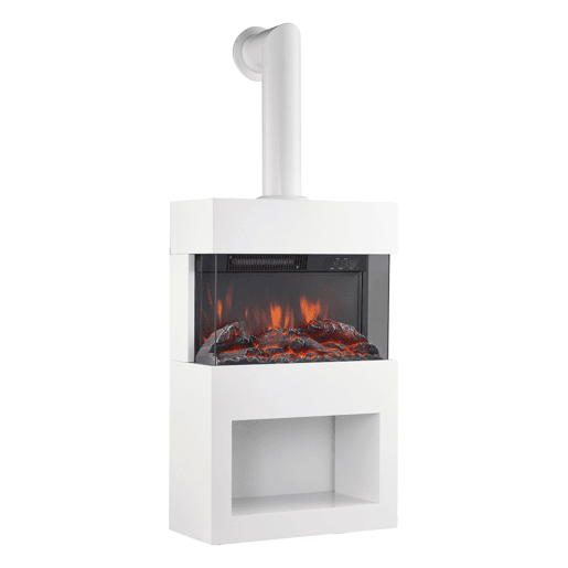 KAMINIO Lareira Elétrica HENRI com tubo de chaminé - Fogão de lareira com aquecimento, efeito de chama 3D, compartimento para lenha - Branco KAMINIO Lareira Elétrica HENRI com tubo de chaminé - Fogão de lareira com aquecimento, efeito de chama 3D, compartimento para lenha - Branco