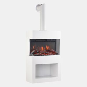 KAMINIO Lareira Elétrica HENRI com tubo de chaminé - Fogão de lareira com aquecimento, efeito de chama 3D, compartimento para lenha - Branco