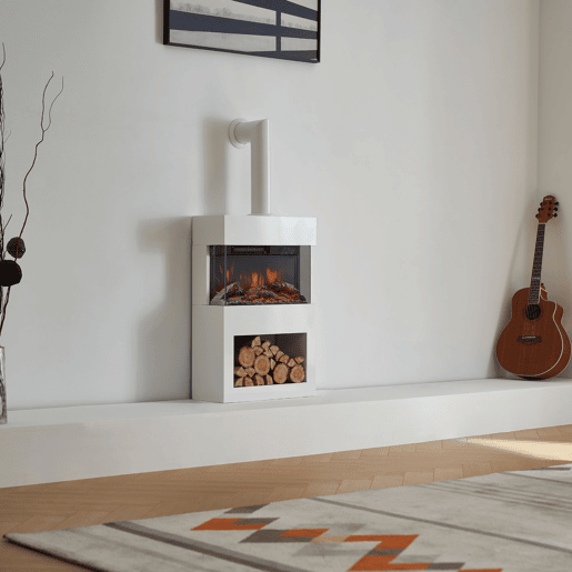 KAMINIO Lareira Elétrica HENRI com tubo de chaminé - Fogão de lareira com aquecimento, efeito de chama 3D, compartimento para lenha - Branco KAMINIO Lareira Elétrica HENRI com tubo de chaminé - Fogão de lareira com aquecimento, efeito de chama 3D, compartimento para lenha - Branco
