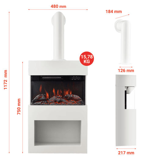 KAMINIO Lareira Elétrica HENRI com tubo de chaminé - Fogão de lareira com aquecimento, efeito de chama 3D, compartimento para lenha - Branco KAMINIO Lareira Elétrica HENRI com tubo de chaminé - Fogão de lareira com aquecimento, efeito de chama 3D, compartimento para lenha - Branco