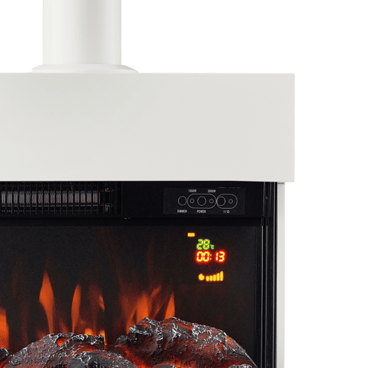KAMINIO Lareira Elétrica HENRI com tubo de chaminé - Fogão de lareira com aquecimento, efeito de chama 3D, compartimento para lenha - Branco KAMINIO Lareira Elétrica HENRI com tubo de chaminé - Fogão de lareira com aquecimento, efeito de chama 3D, compartimento para lenha - Branco