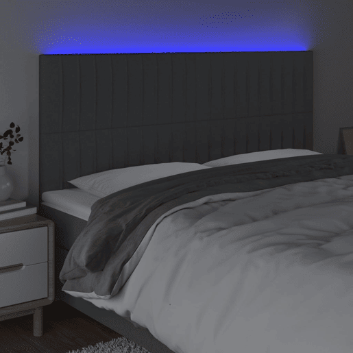 vidaXL Cabeceira de cama c LED tecido 200x5x118128 cm cinza-escuro