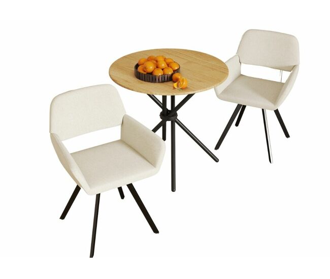 Fontana kd 80cm roble + california kd beige giratorio conjunto de mesa de comedor de estilo moderno y 2 sillas giratorias