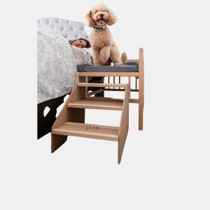 Cama para cão, gato, animal de estimação. Cama de madeira elevada com degrau. Com colchão de espuma viscoelástica Ortoflex. 2 alturas. Faunatic impermeável