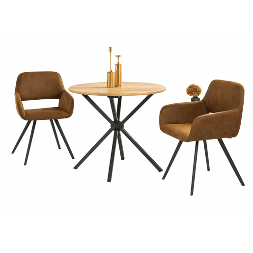 Conjunto de mesa de jantar giratória Fontana KD 80 cm estilo industrial escuro e 2 cadeiras + CALIFORNIA KD SUEDE CASTANHO GIRATÓRIA A