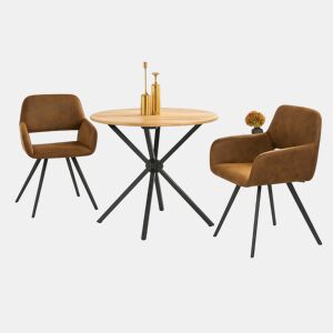Conjunto de mesa de jantar giratória Fontana KD 80 cm estilo industrial escuro e 2 cadeiras + CALIFORNIA KD SUEDE CASTANHO GIRATÓRIA A