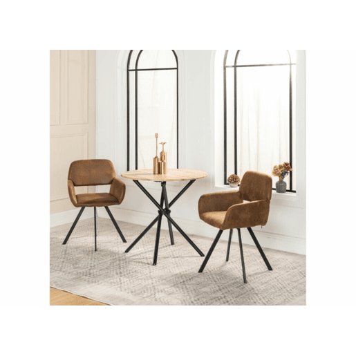Conjunto de mesa de jantar giratória Fontana KD 80 cm estilo industrial escuro e 2 cadeiras + CALIFORNIA KD SUEDE CASTANHO GIRATÓRIA A