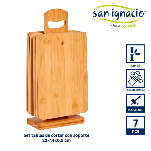Conjunto de 6 tábuas de bambu com suporte Conjunto de 6 tábuas de bambu com suporte