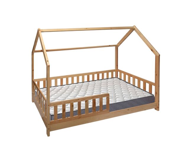 Set de cama infantil cabaña ''bosco'' 90x190cm + colchón serenia 90x190cm (altura 17cm), transpirable, adaptable y atérmico