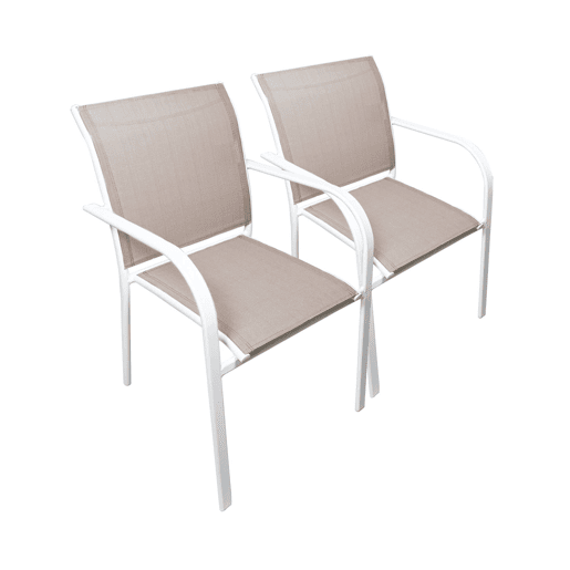 Cadeira de jardim em alumínio e textileno, set de 2, Milena, Branco, 84x62x55.5 cm