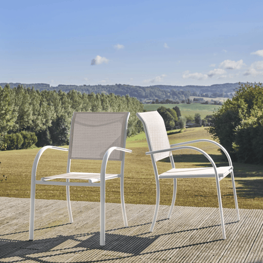 Cadeira de jardim em alumínio e textileno, set de 2, Milena, Branco, 84x62x55.5 cm