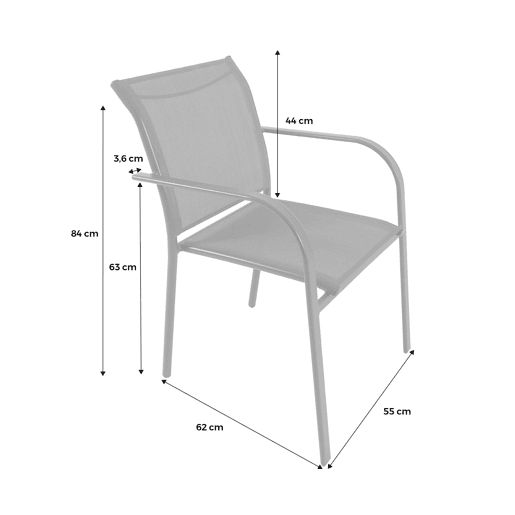 Cadeira de jardim em alumínio e textileno, set de 2, Milena, Branco, 84x62x55.5 cm