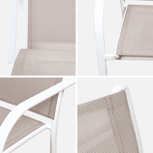 Cadeira de jardim em alumínio e textileno, set de 2, Milena, Branco, 84x62x55.5 cm