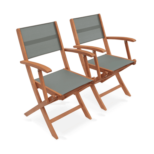 Cadeira de jardim dobrável em madeira, set de 2, Almeria, Verde caqui, 54x58.7x89 cm