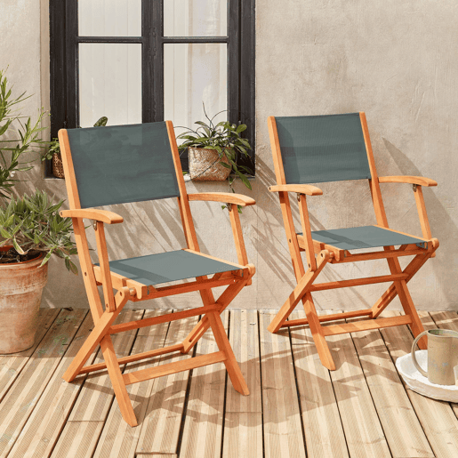 Cadeira de jardim dobrável em madeira, set de 2, Almeria, Verde caqui, 54x58.7x89 cm