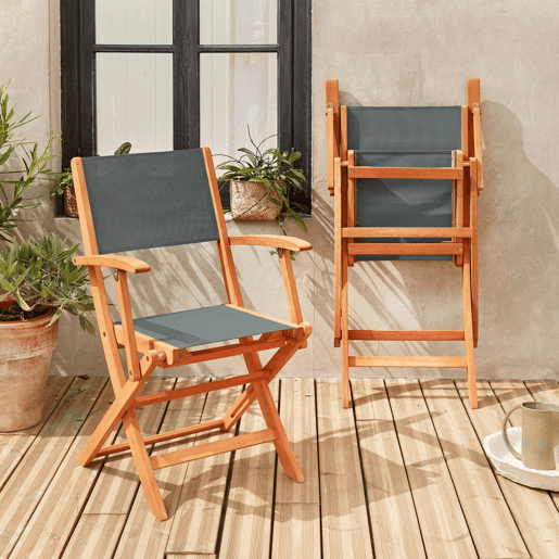 Cadeira de jardim dobrável em madeira, set de 2, Almeria, Verde caqui, 54x58.7x89 cm
