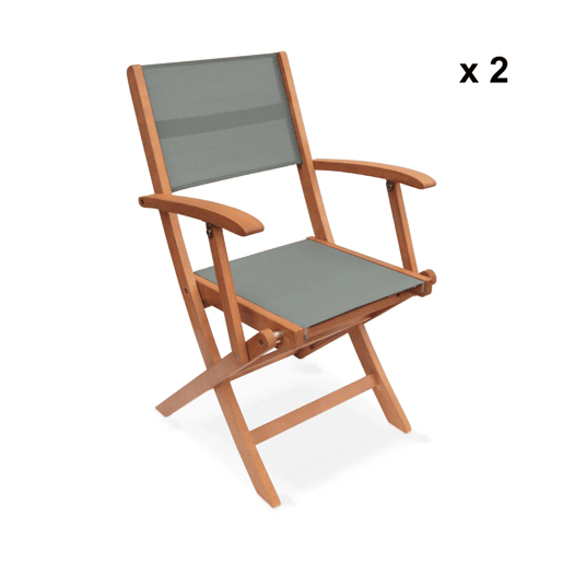 Cadeira de jardim dobrável em madeira, set de 2, Almeria, Verde caqui, 54x58.7x89 cm