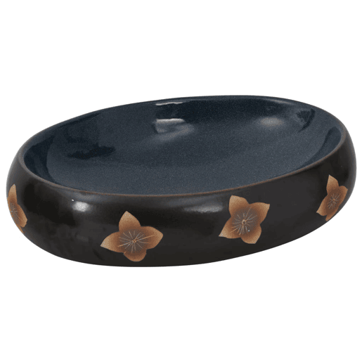 vidaXL Lavatório de bancada oval 59x40x15 cm cerâmica preto e azul