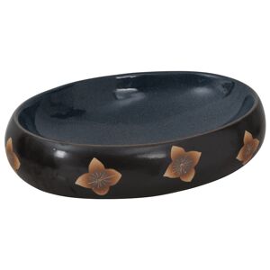 vidaXL Lavatório de bancada oval 59x40x15 cm cerâmica preto e azul