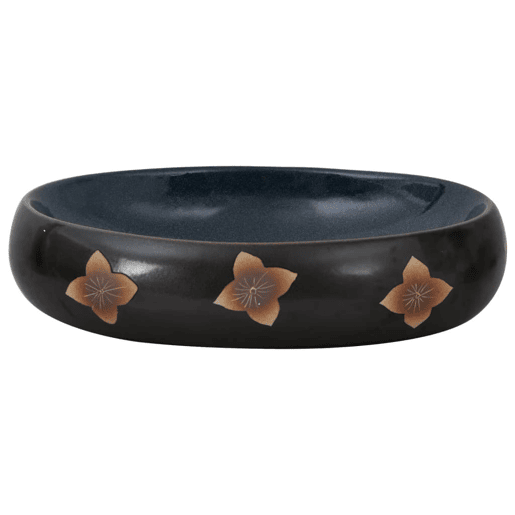 vidaXL Lavatório de bancada oval 59x40x15 cm cerâmica preto e azul