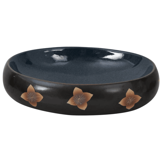 vidaXL Lavatório de bancada oval 59x40x15 cm cerâmica preto e azul