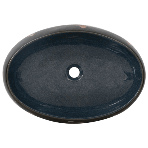 vidaXL Lavatório de bancada oval 59x40x15 cm cerâmica preto e azul