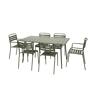 Mesa de jardim dobrável de metal 2 poltronas 4 cadeiras, Amelia, Verde caqui, 141.2x80x72.5 cm