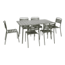 Mesa de jardim dobrável de metal com 6 cadeiras, Amelia, Verde caqui, 141.2x80x72.5 cm