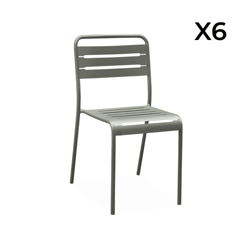 Mesa de jardim dobrável de metal com 6 cadeiras, Amelia, Verde caqui, 141.2x80x72.5 cm