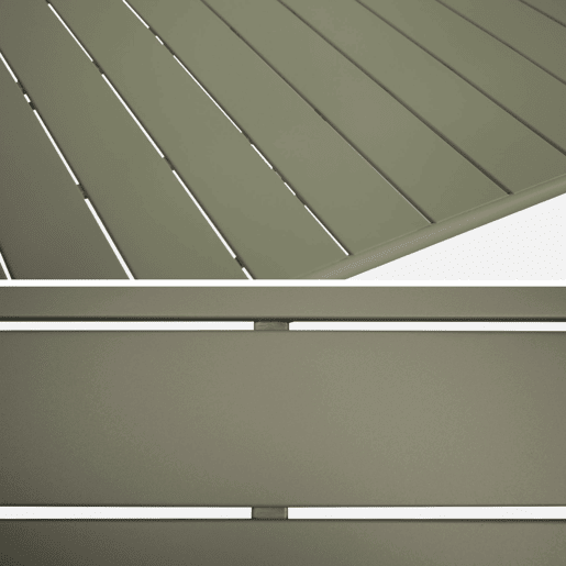 Mesa de jardim dobrável de metal com 6 cadeiras, Amelia, Verde caqui, 141.2x80x72.5 cm