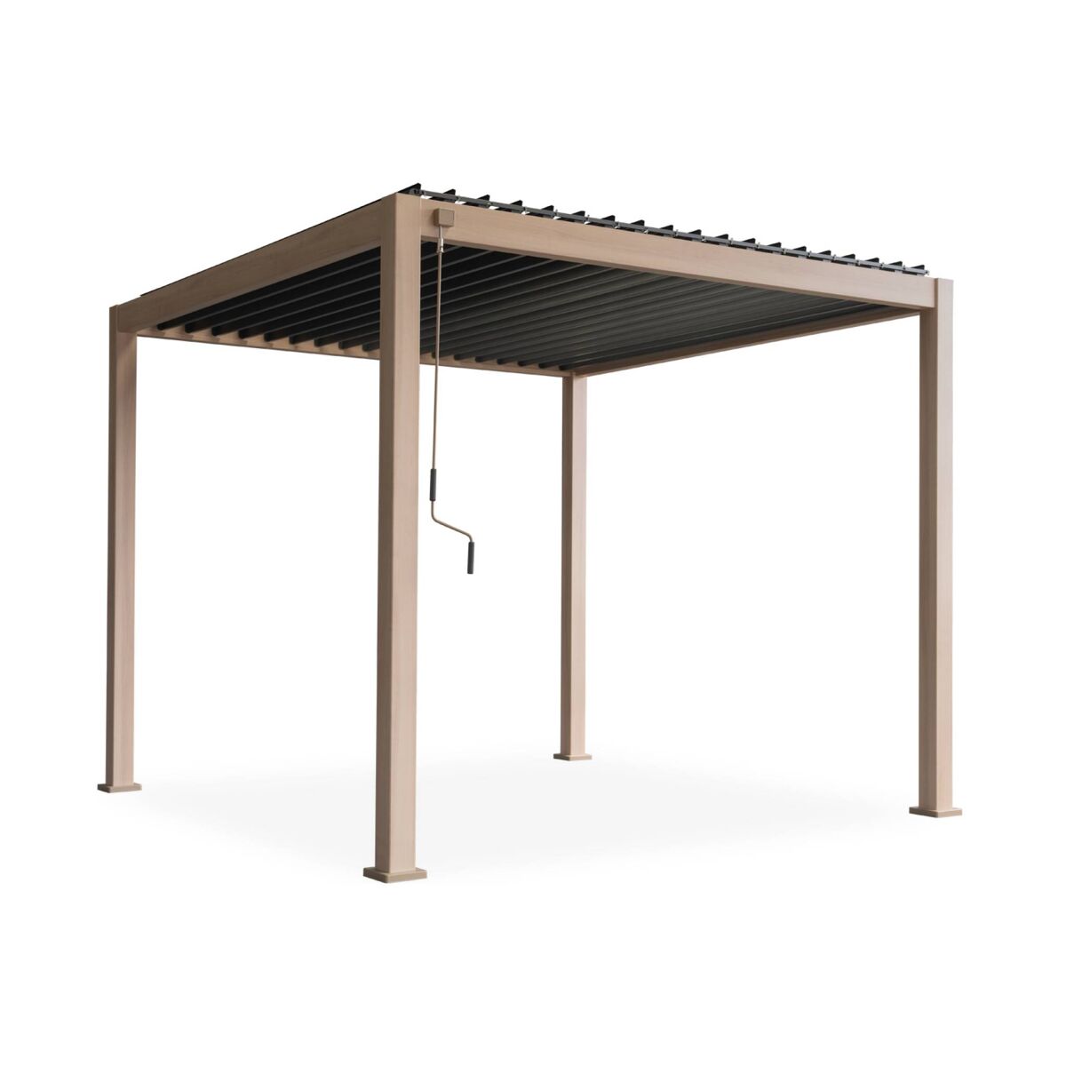 Pérgola bioclimática 3x3m de aluminio con lamas orientables, triomphe 3x3m, madera, 301x301x250 cm