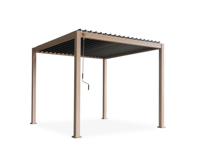 Pérgola bioclimática 3x3m de aluminio con lamas orientables, triomphe 3x3m, madera, 301x301x250 cm