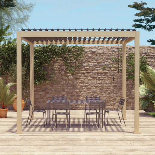 3x3m pérgola bioclimática de alumínio com lâminas ajustáveis, Triomphe 3x3m, Madeira, 301x301x250 cm