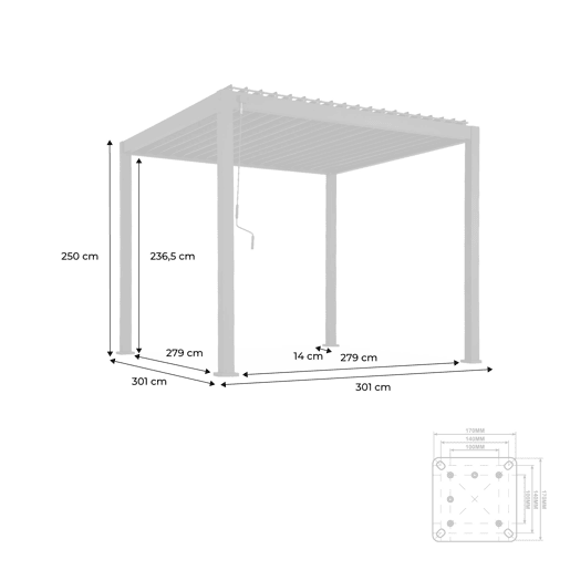 3x3m pérgola bioclimática de alumínio com lâminas ajustáveis, Triomphe 3x3m, Madeira, 301x301x250 cm