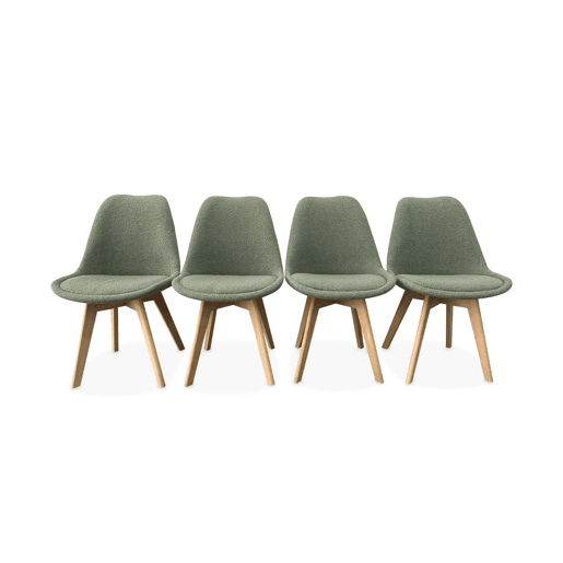 Cadeira escandinava encaracolada com pernas de madeira, set de 4, Nils boucle, Verde celadon, 47x55x81 cm