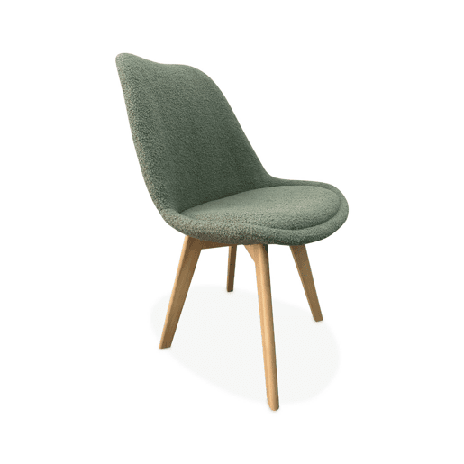 Cadeira escandinava encaracolada com pernas de madeira, set de 4, Nils boucle, Verde celadon, 47x55x81 cm