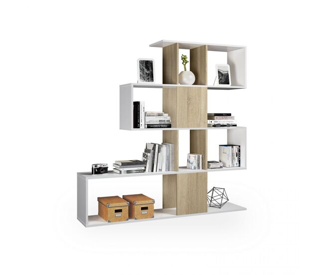 Estantería de diseño modular en blanco artik y roble canadian 145 cm Domi Blanco Artik (Blanco Mate) - Roble Canadian 145 x 145 x 28 cm