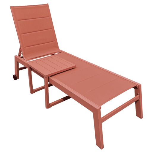 Conjunto de espreguiçadeira e mesa de apoio BARBADOS em textilene terracota - alumínio terracota Conjunto de espreguiçadeira e mesa de apoio BARBADOS em textilene terracota - alumínio terracota