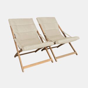 Chilienne de madeira dobrável, assento almofadado (Conjunto de 2), Vigo, Beige, 95x64x83.5 cm
