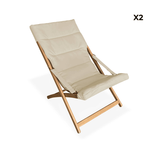 Chilienne de madeira dobrável, assento almofadado (Conjunto de 2), Vigo, Beige, 95x64x83.5 cm