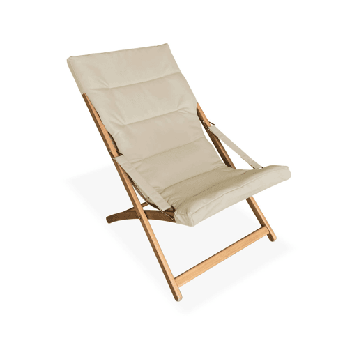 Chilienne de madeira dobrável, assento almofadado (Conjunto de 2), Vigo, Beige, 95x64x83.5 cm