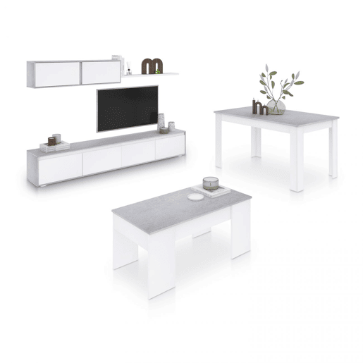 Conjunto de sala de estar com mesa de centro e mesa de jantar Arlet Max V2B Branco Artik (Branco mate) - Cinzento Cimento 200 x 43 x 41 cm