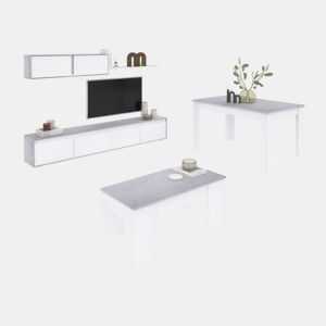 Conjunto de sala de estar com mesa de centro e mesa de jantar Arlet Max V2B Branco Artik (Branco mate) - Cinzento Cimento 200 x 43 x 41 cm